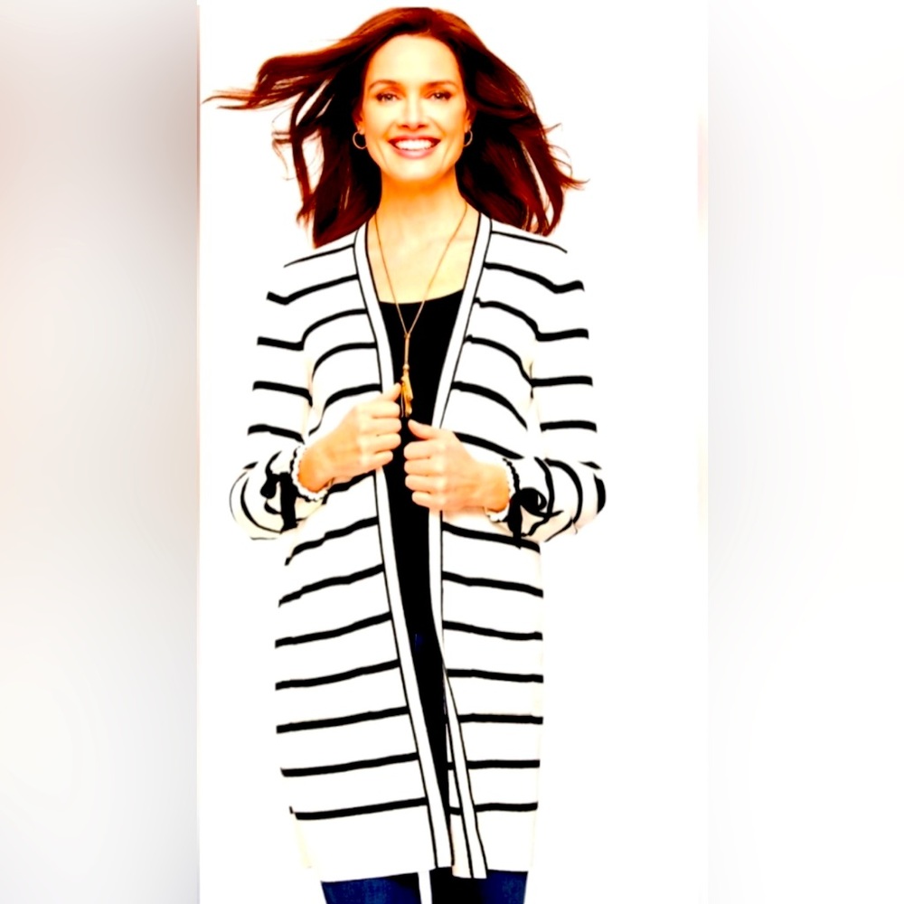 Talbots Oprah Collection Striped Open Front Cardi… - image 1
